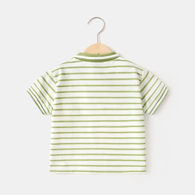 Girls Striped Polo T-Shirt Green White Baby Summer - Image 3