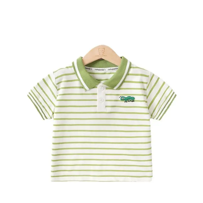 Girls Striped Polo T-Shirt Green White Baby Summer - Image 6