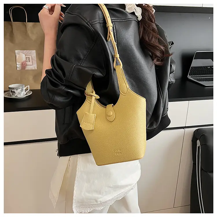 Women's Yellow Leather Handheld Vegetable Basket Bag 2025 — feature 22