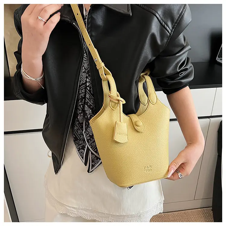 Women's Yellow Leather Handheld Vegetable Basket Bag 2025 — feature 23