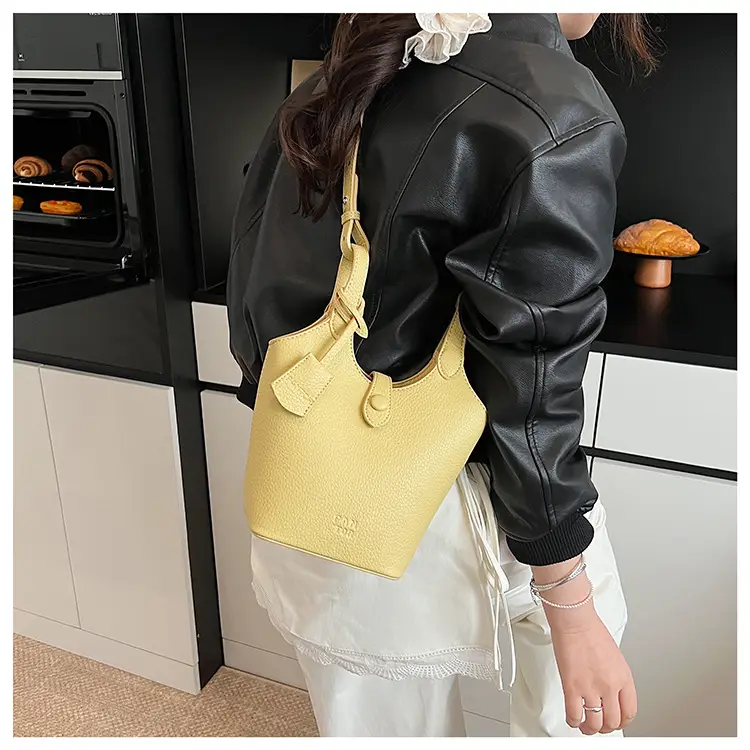 Women's Yellow Leather Handheld Vegetable Basket Bag 2025 — feature 24