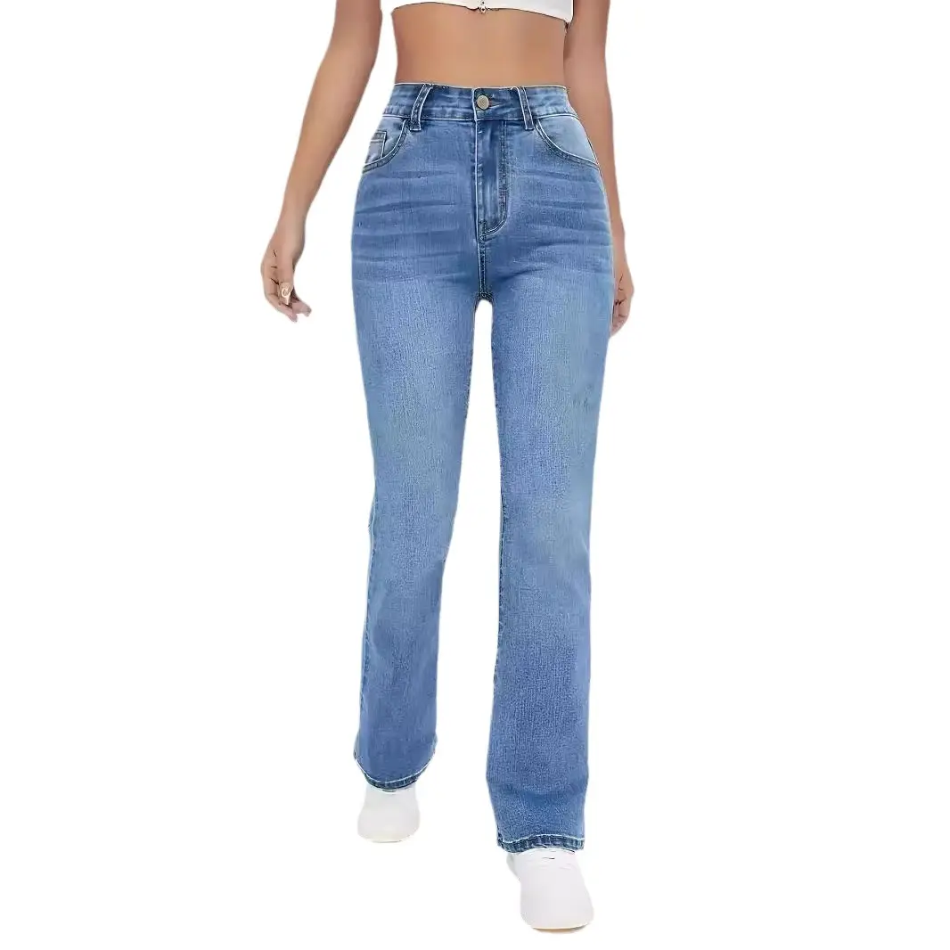 Source Factory 2025 New High-Waisted Straight-Leg Light Blue Jeans Women's Long Pants Cross-Border Foreign Trade Selection