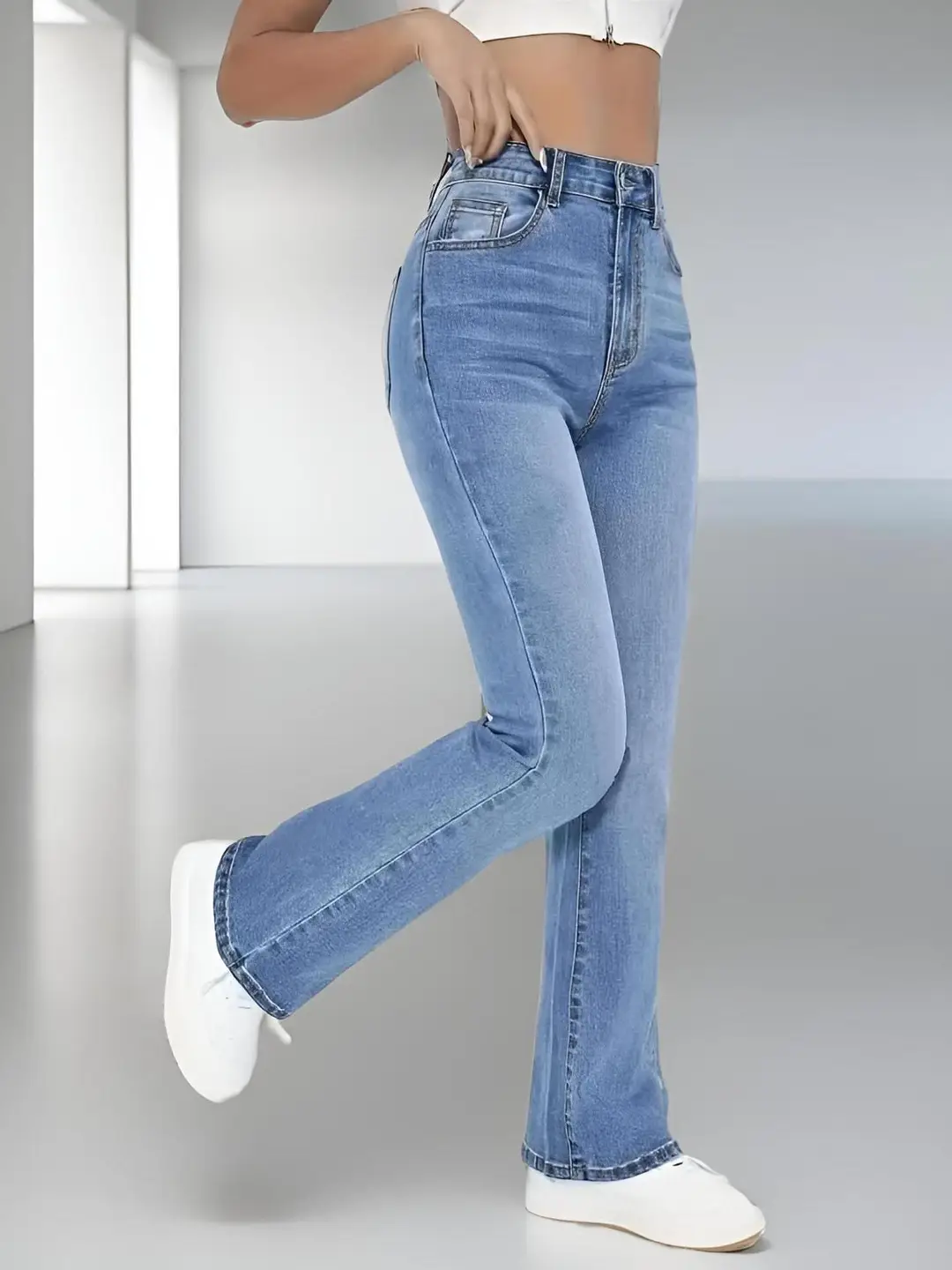 Source Factory 2025 New High-Waisted Straight-Leg Light Blue Jeans Women's Long Pants Cross-Border Foreign Trade Selection — feature 8