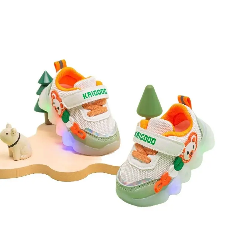 Jing Qi Baby Shoes Flashing Light Mesh Breathable Toddler Shoes