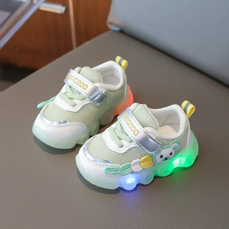 Jing Qi Baby Shoes Flashing Light Mesh Breathable Toddler Shoes