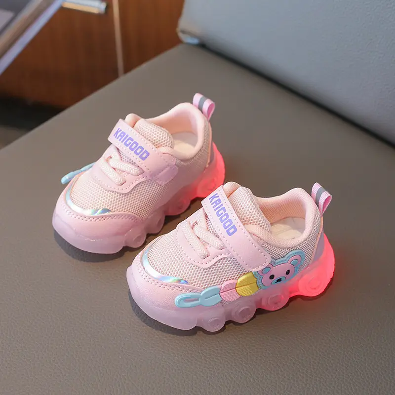 Jing Qi Baby Shoes Flashing Light Mesh Breathable Toddler Shoes