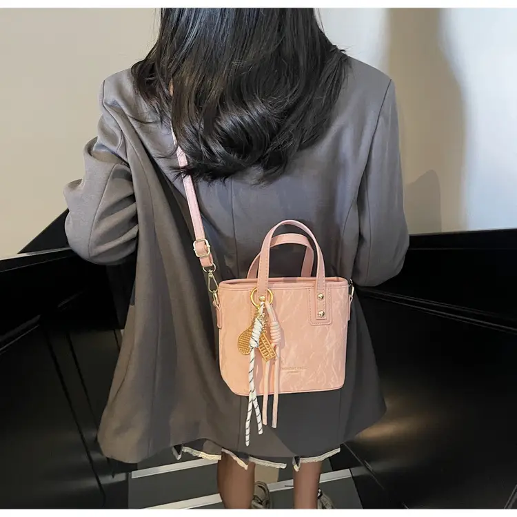 Women's Cream White Leather Bucket Bag with Gold Plated Handle — feature 17