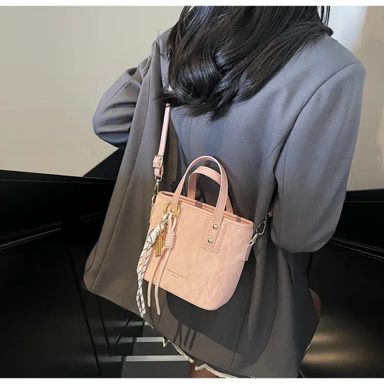 Women's Cream White Leather Bucket Bag with Gold Plated Handle — feature 18