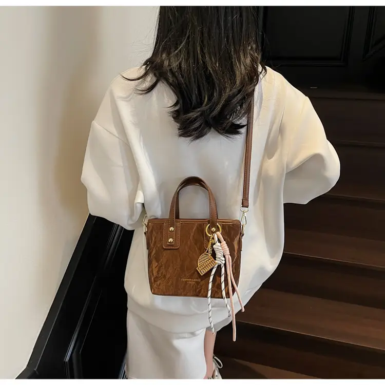 Women's Cream White Leather Bucket Bag with Gold Plated Handle — feature 19
