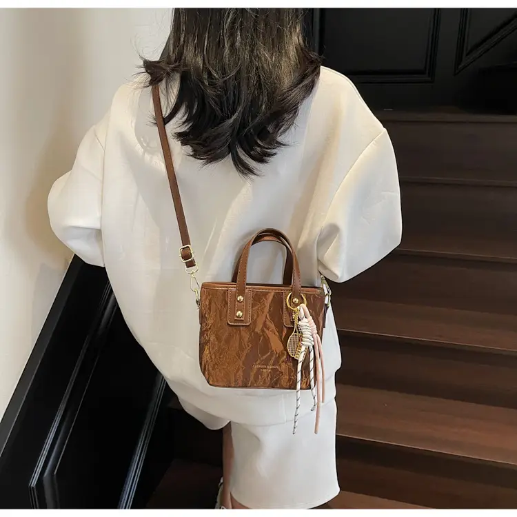 Women's Cream White Leather Bucket Bag with Gold Plated Handle — feature 21