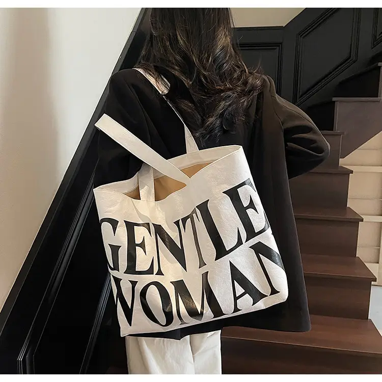 Women's Canvas Tote Bag Gentle Woman Print Large Capacity — feature 12