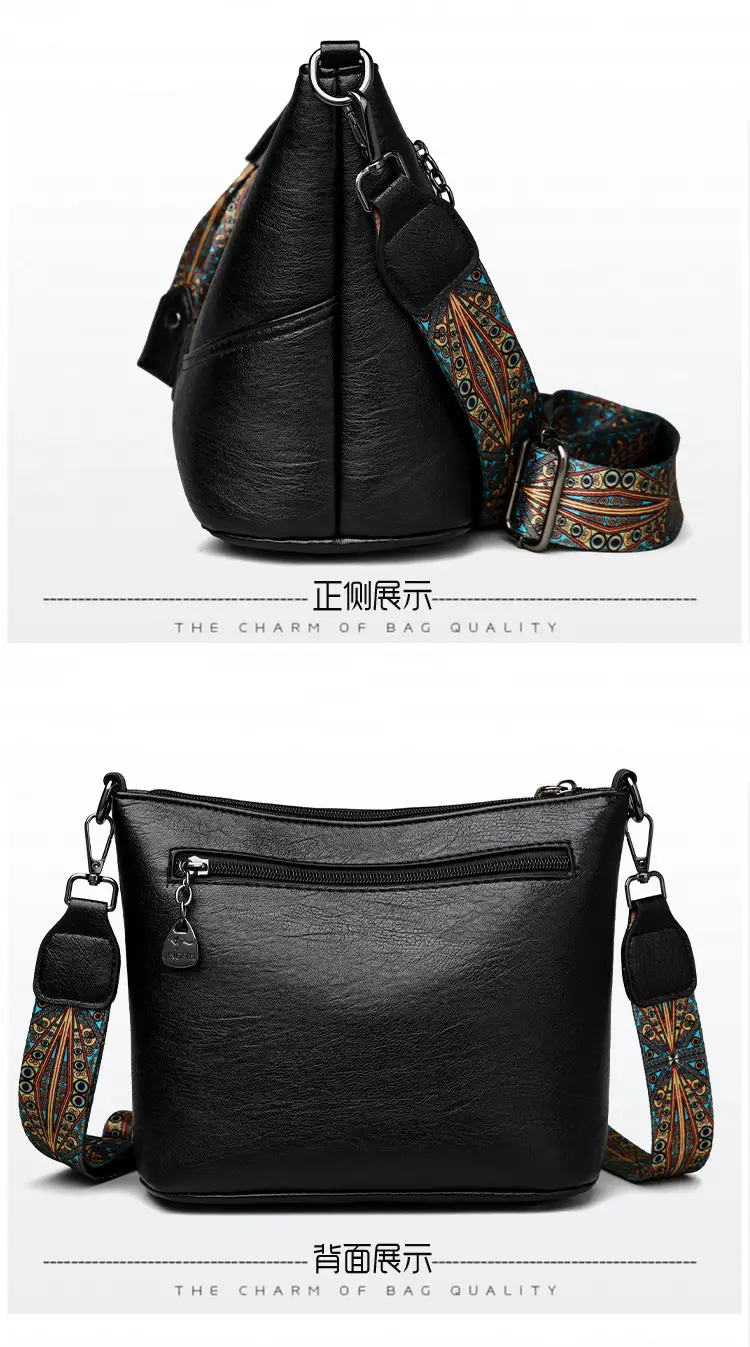 Black Leather Bucket Bag with Logo Print for Women — feature 10