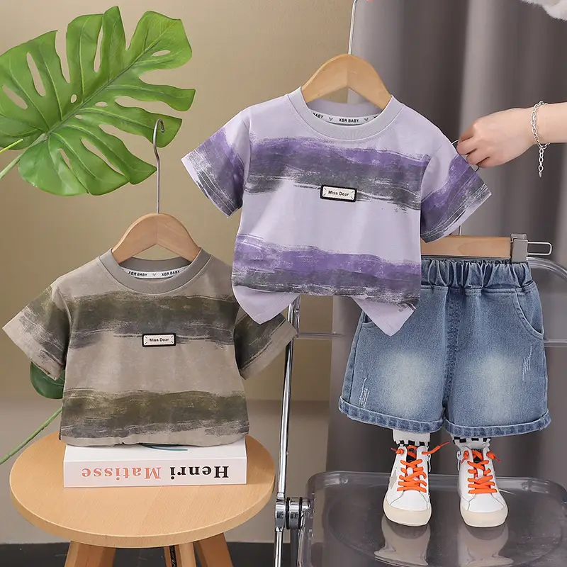 Children's Purple Striped T-Shirt Shorts Set for Boys 2025 — feature 1