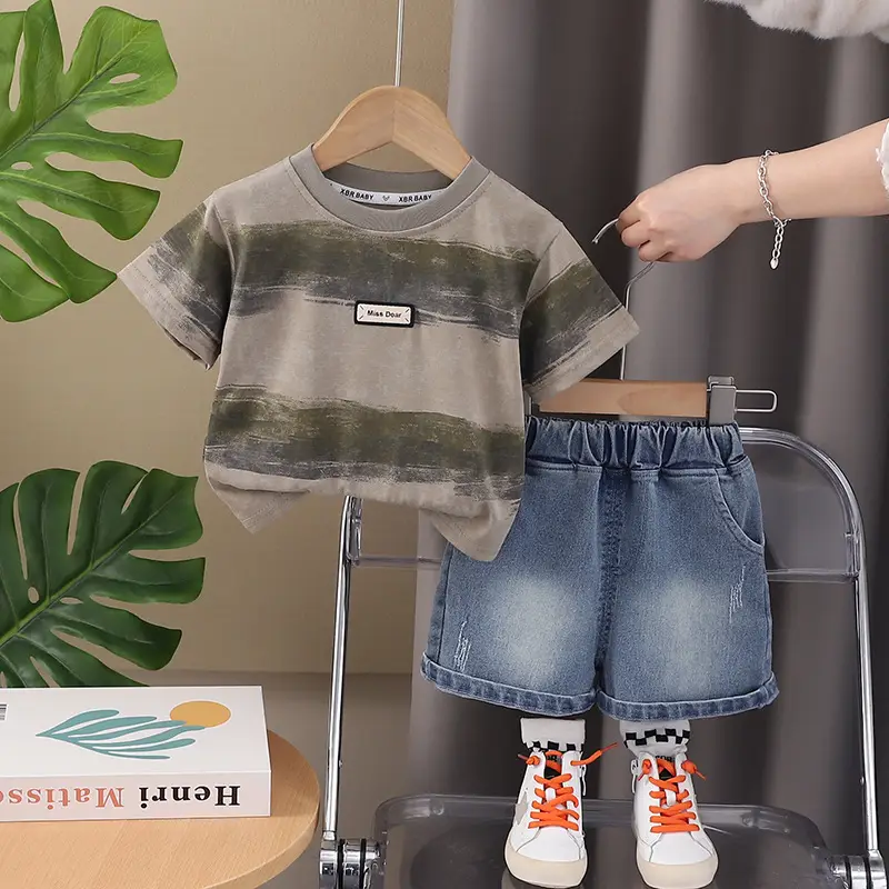 Children's Purple Striped T-Shirt Shorts Set for Boys 2025 — feature 2