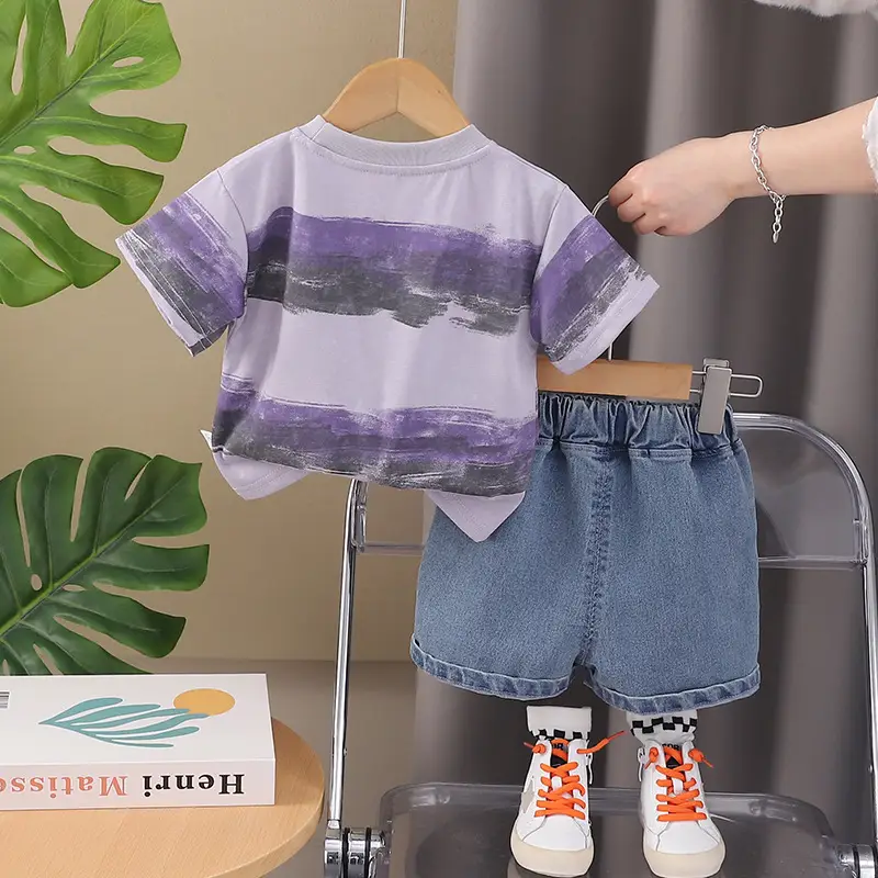 Children's Purple Striped T-Shirt Shorts Set for Boys 2025 — feature 4