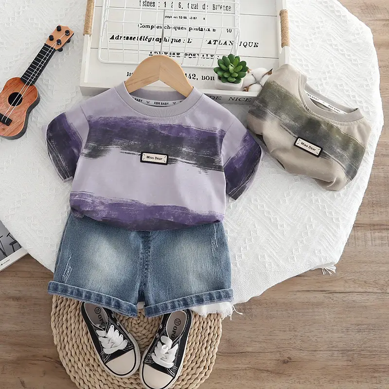 Children's Purple Striped T-Shirt Shorts Set for Boys 2025 — feature 5