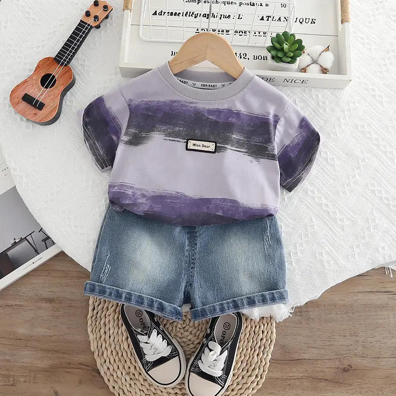 Children's Purple Striped T-Shirt Shorts Set for Boys 2025 — feature 7