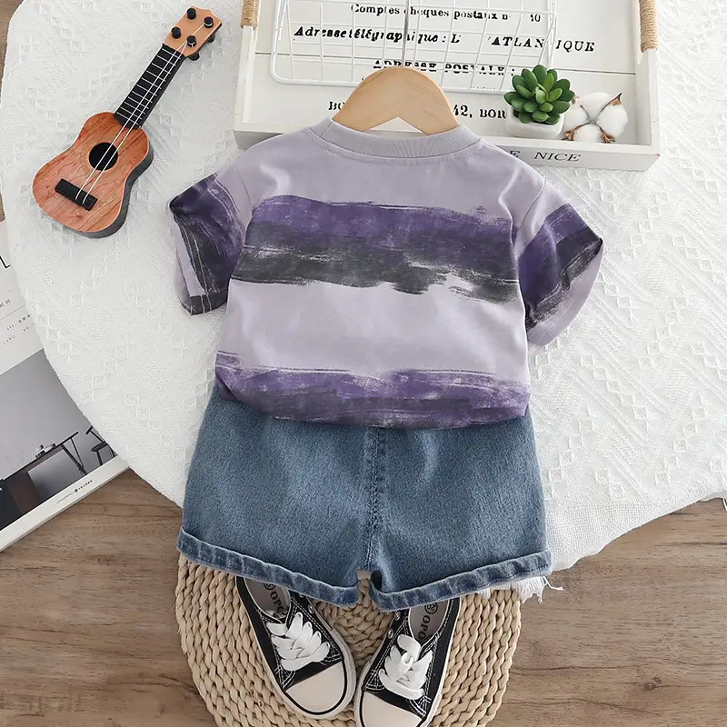 Children's Purple Striped T-Shirt Shorts Set for Boys 2025 — feature 8