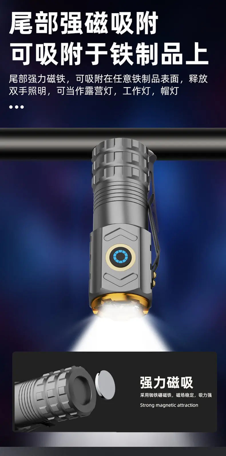 Rechargeable Flashlight with Magnetic Clip & LED Light β feature 8