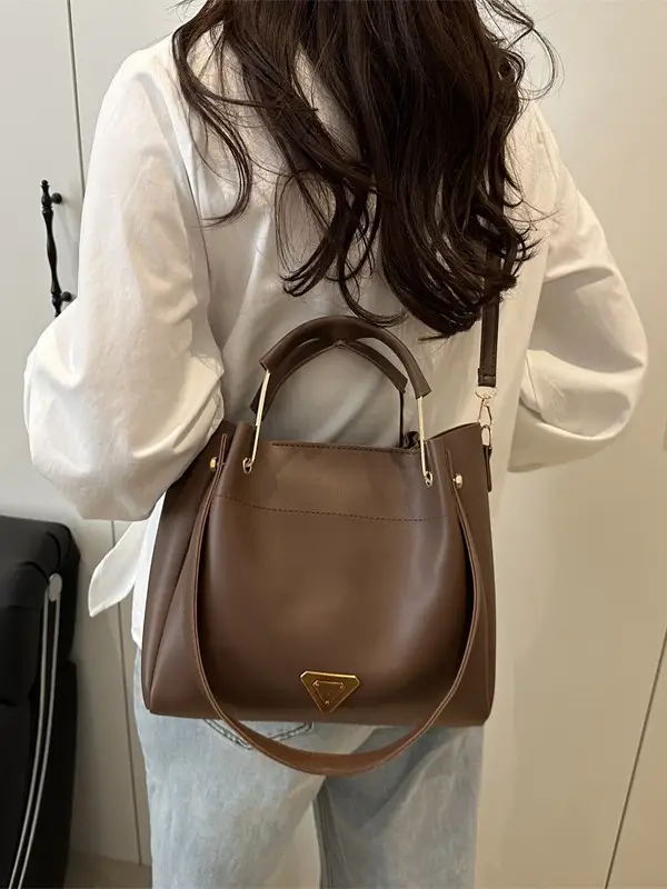 Women's Beige Leather Shoulder Crossbody Bag Large Capacity - Image 7