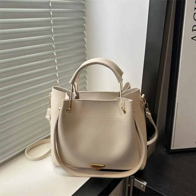 Women's Beige Leather Shoulder Crossbody Bag Large Capacity - Image 2