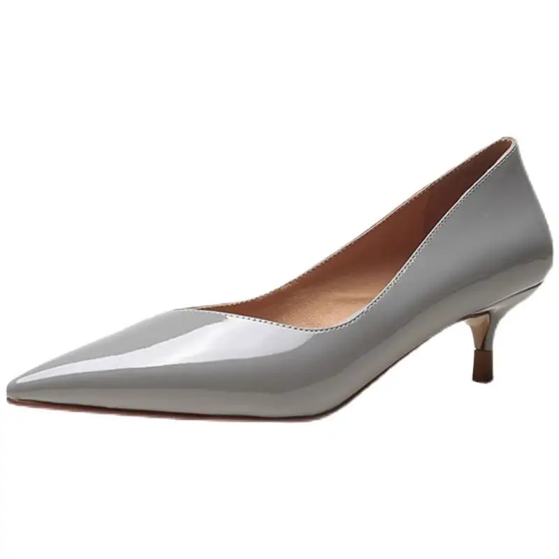 2026 New Style Soft Leather Work Shoes, Mid-Heel Patent Leather Pointed Toe Low-Heeled Single Shoes, Women's Shallow High-Heeled Shoes, Women's Spring and Autumn Stiletto Heels