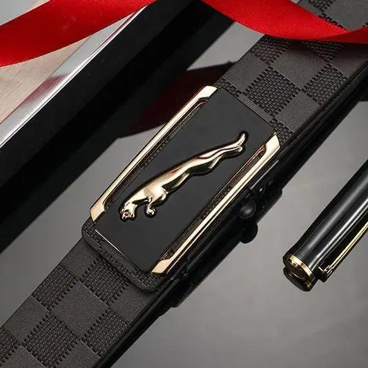 Men's Genuine Leather Belt with Automatic Waist Cincher