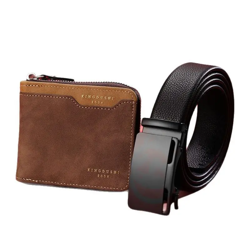Men's Brown Leather Belt & Wallet Combo Set