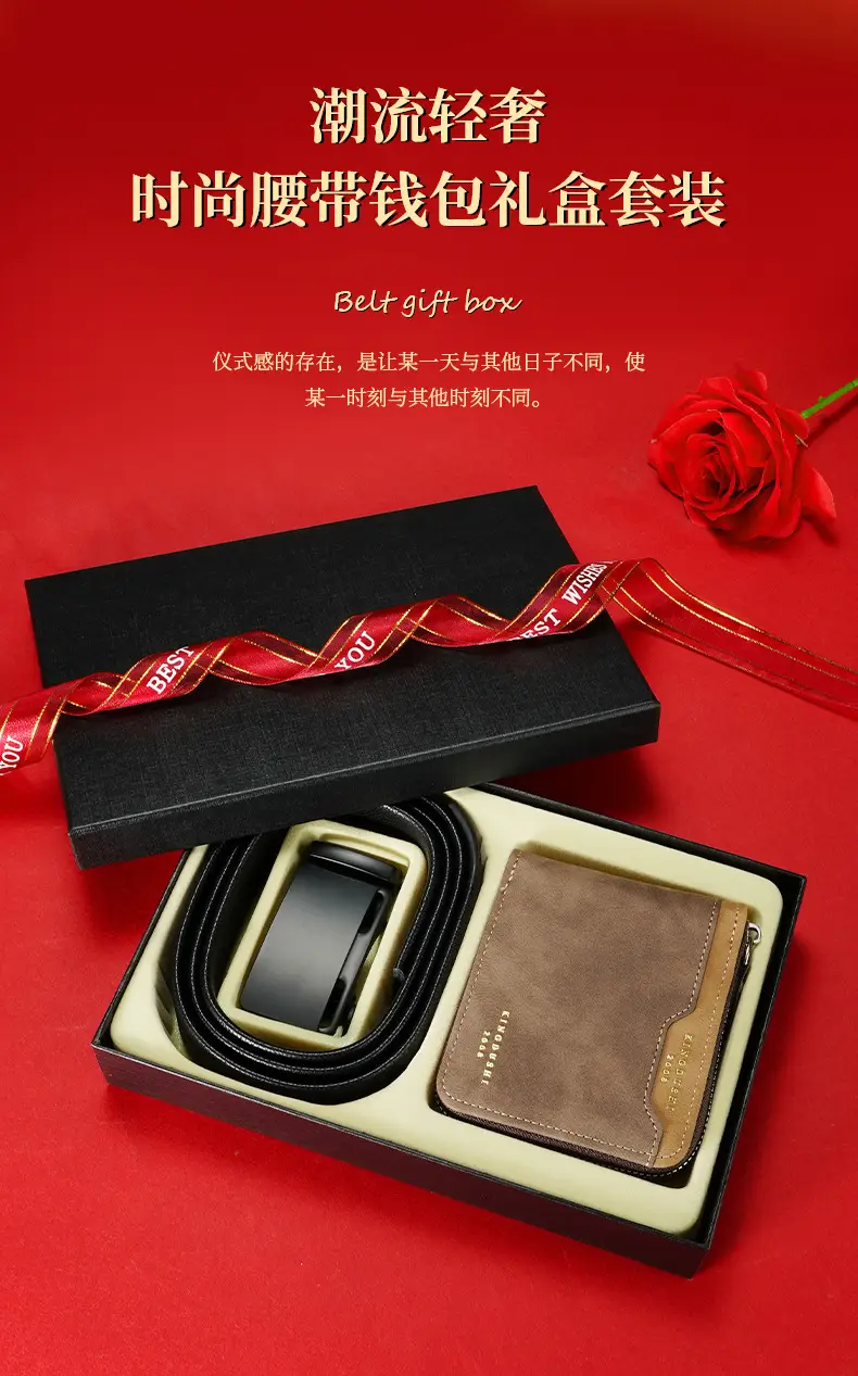 Men's Brown Leather Belt & Wallet Combo Set — feature 1