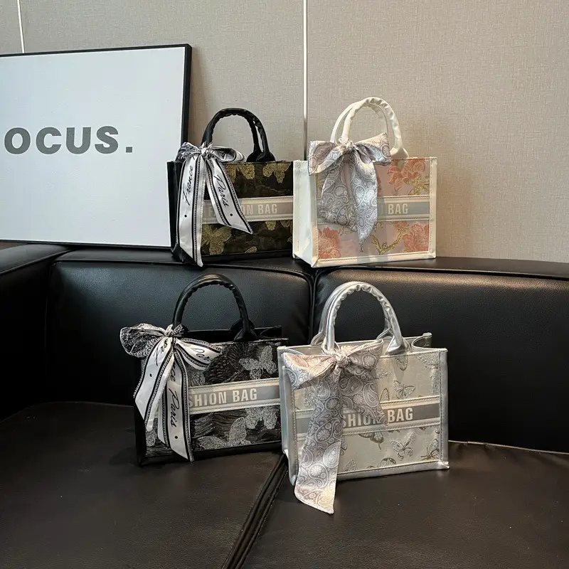 2025 Personalized Tote Bag with Silk Bow & Silver Design - Image 5