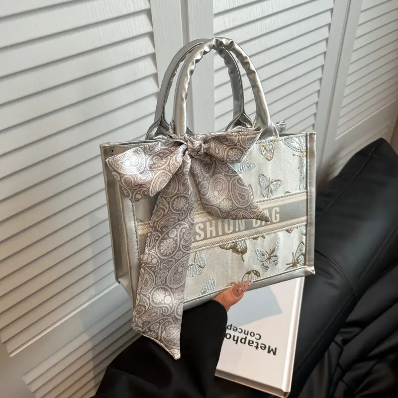 2025 Personalized Tote Bag with Silk Bow & Silver Design - Image 7