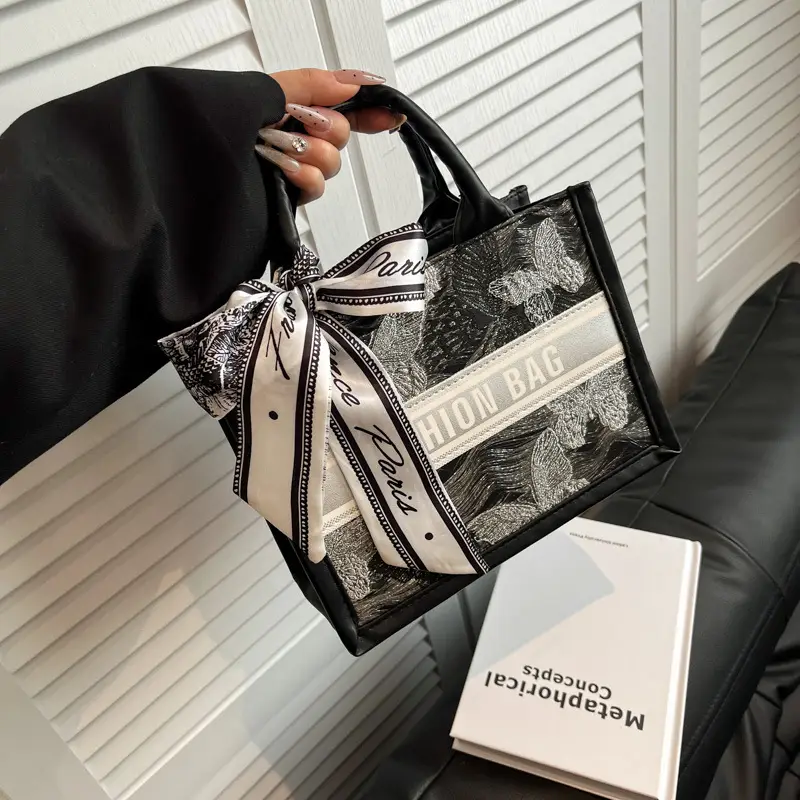 2025 Personalized Tote Bag with Silk Bow & Silver Design - Image 8