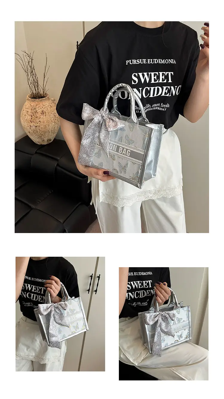 2025 Personalized Tote Bag with Silk Bow & Silver Design — feature 14