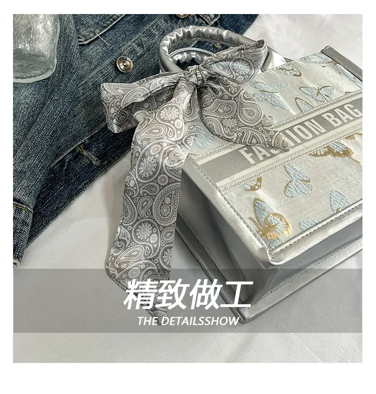 2025 Personalized Tote Bag with Silk Bow & Silver Design — feature 5
