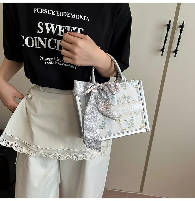 2025 Personalized Tote Bag with Silk Bow & Silver Design — feature 6