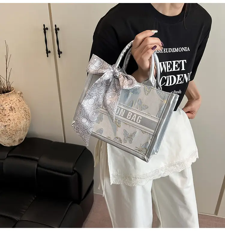 2025 Personalized Tote Bag with Silk Bow & Silver Design — feature 7