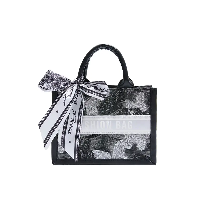 2025 Personalized Tote Bag with Silk Bow & Silver Design - Image 2