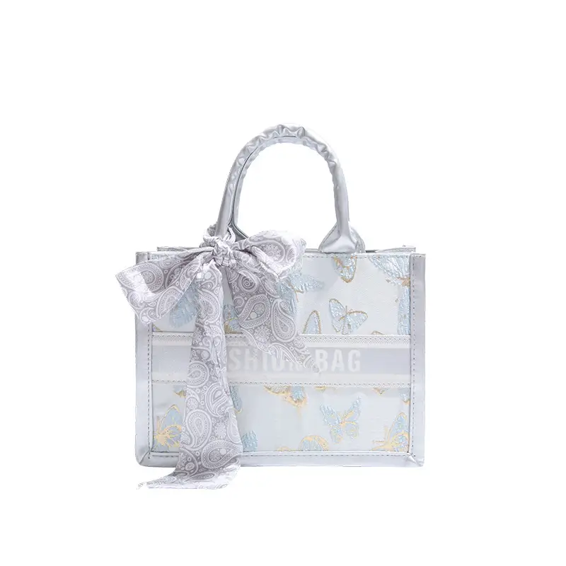 2025 Personalized Tote Bag with Silk Bow & Silver Design - Image 3