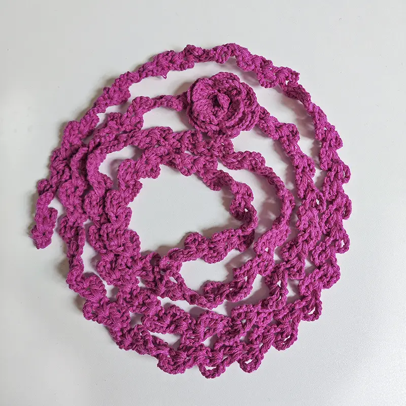 Narrow Long Crochet Rose Silk Scarf for Women - Image 12