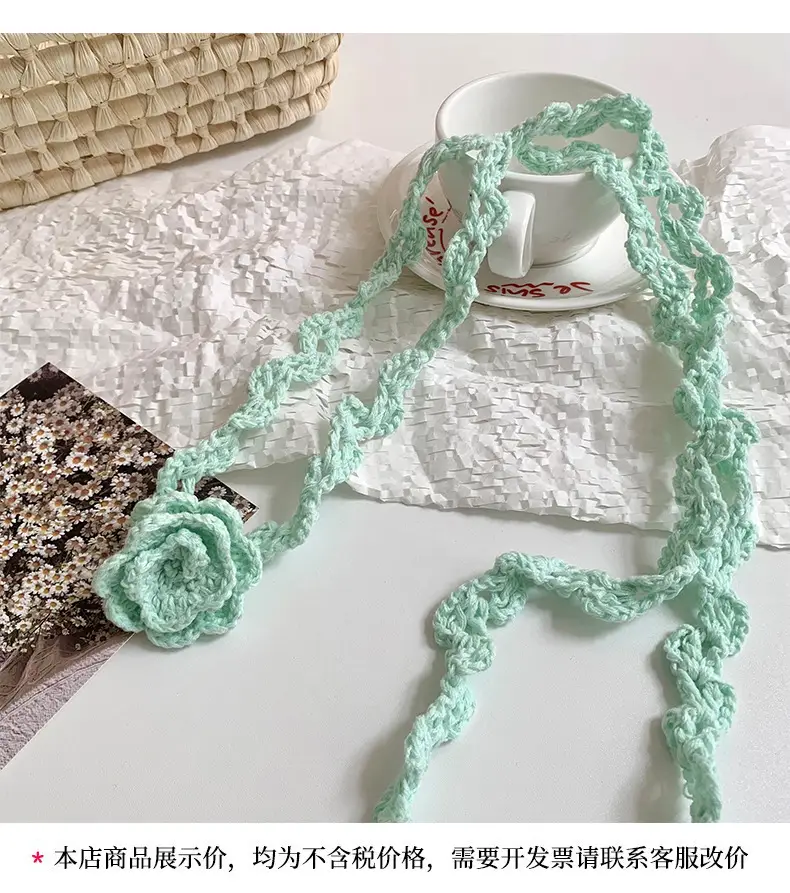 Narrow Long Crochet Rose Silk Scarf for Women — feature 1