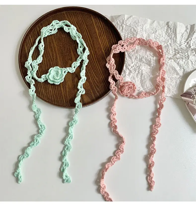 Narrow Long Crochet Rose Silk Scarf for Women — feature 10