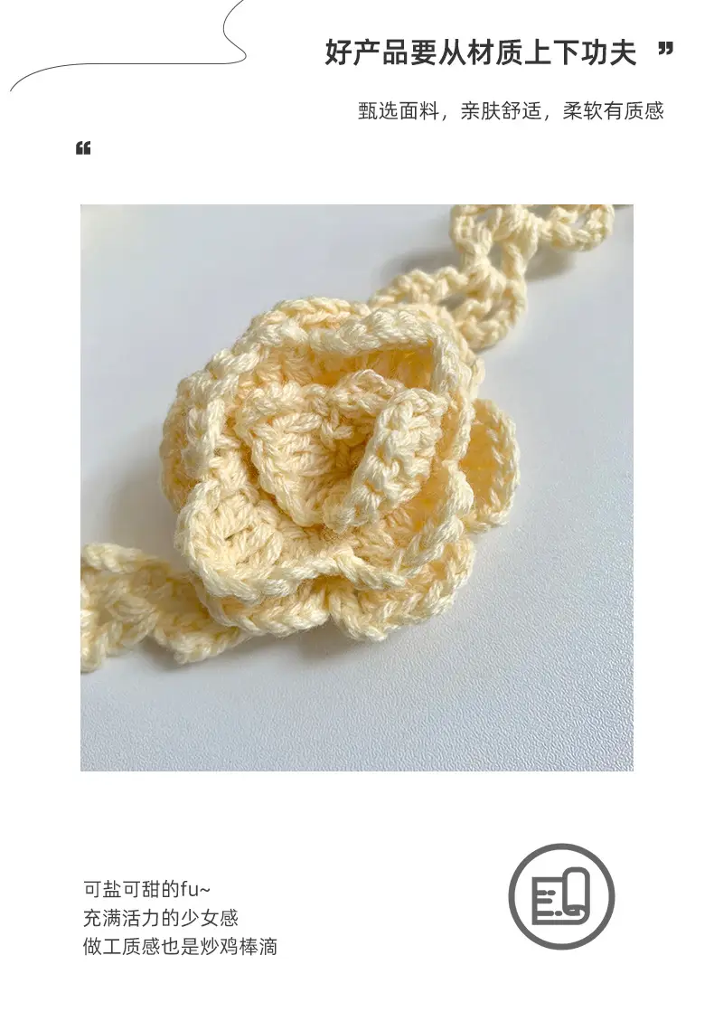 Narrow Long Crochet Rose Silk Scarf for Women — feature 3