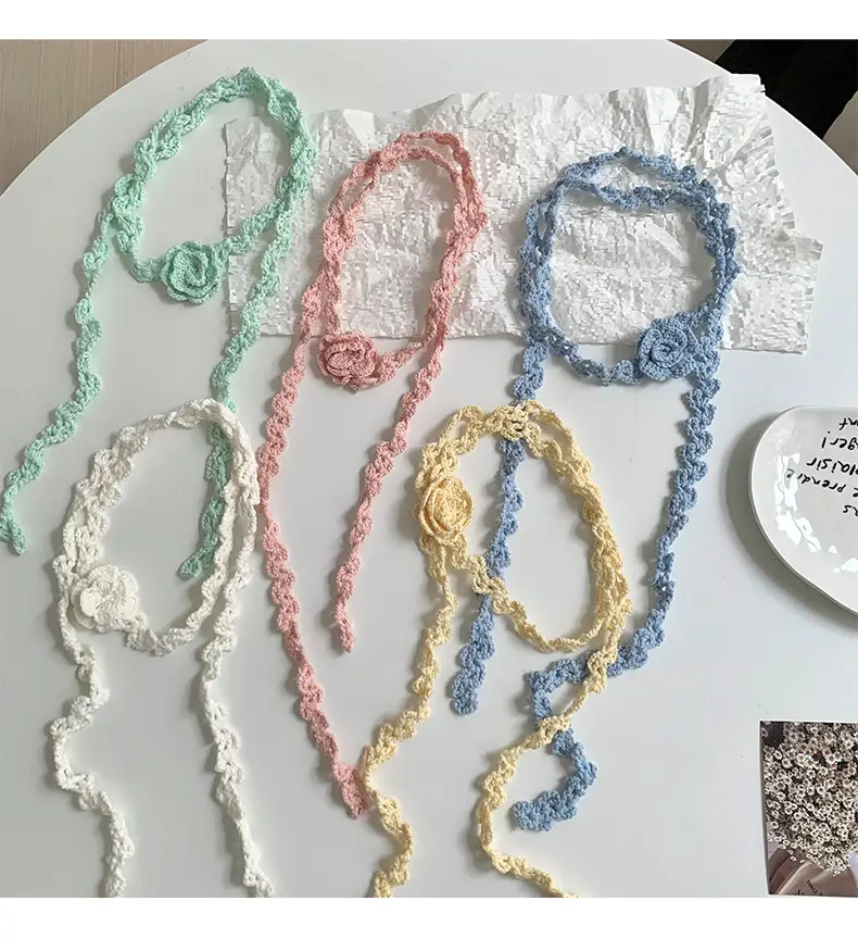 Narrow Long Crochet Rose Silk Scarf for Women — feature 5