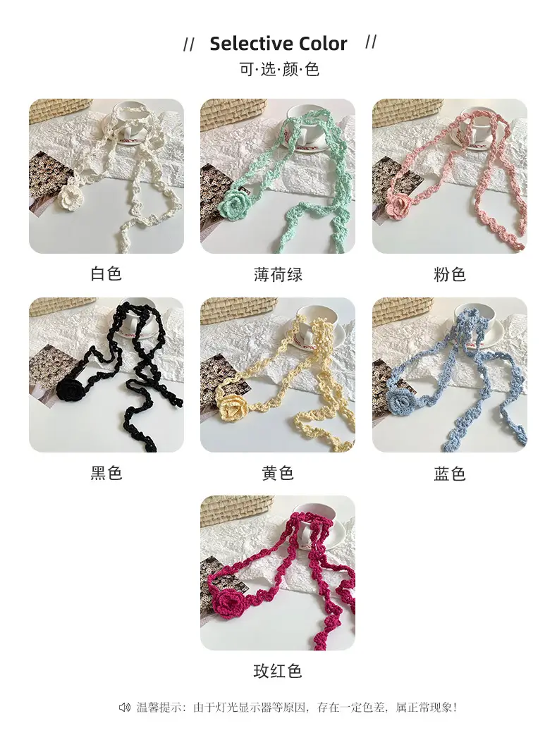 Narrow Long Crochet Rose Silk Scarf for Women — feature 6