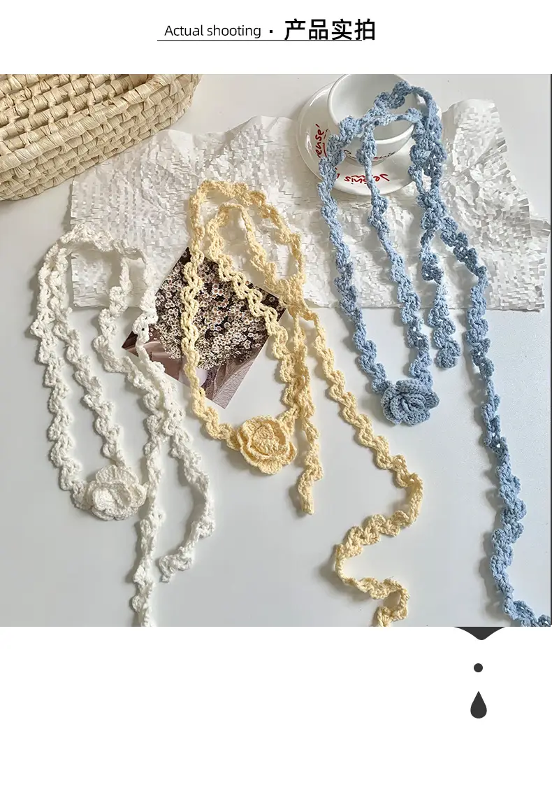 Narrow Long Crochet Rose Silk Scarf for Women — feature 7