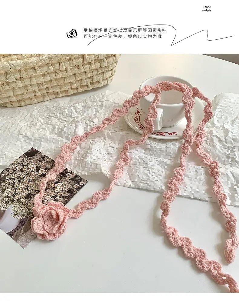 Narrow Long Crochet Rose Silk Scarf for Women — feature 8