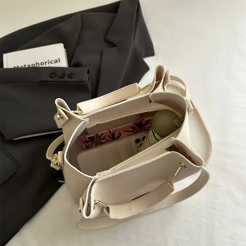 Women's Cream Retro Tote Bag Shoulder Crossbody Large Capacity - Image 6