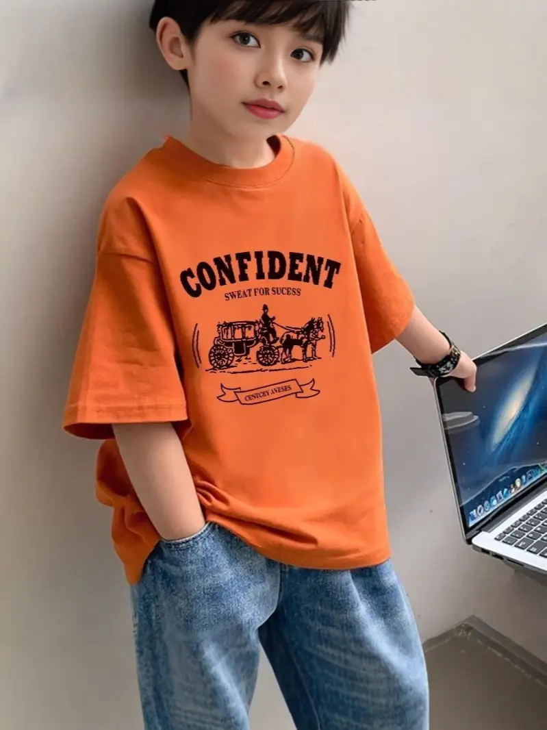 2025 Boys Cotton T-Shirt Confident Motorcycle Print - Image 6