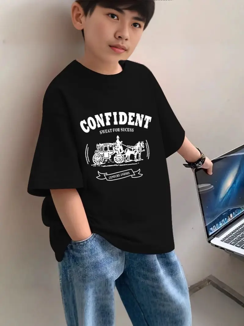 2025 Boys Cotton T-Shirt Confident Motorcycle Print - Image 7