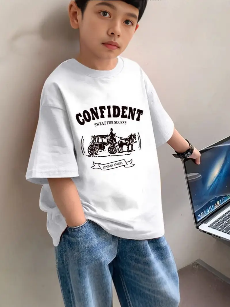 2025 Boys Cotton T-Shirt Confident Motorcycle Print - Image 8